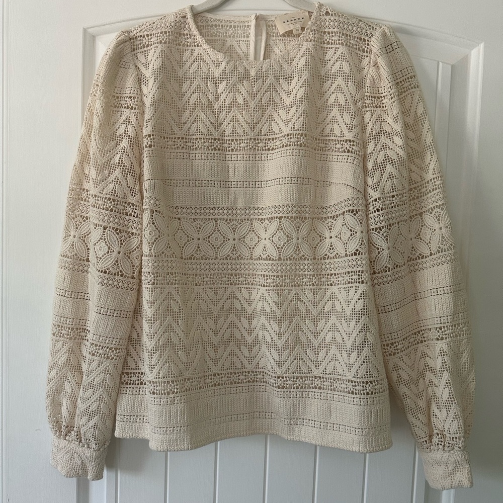 Sezane Crochet Long Sleeve Blouse